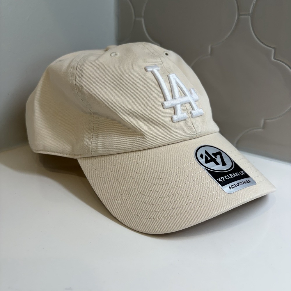Los Angeles Dodgers '47 Brand Clean Up Beige Adjustable Dad Hat Cap OSFM
